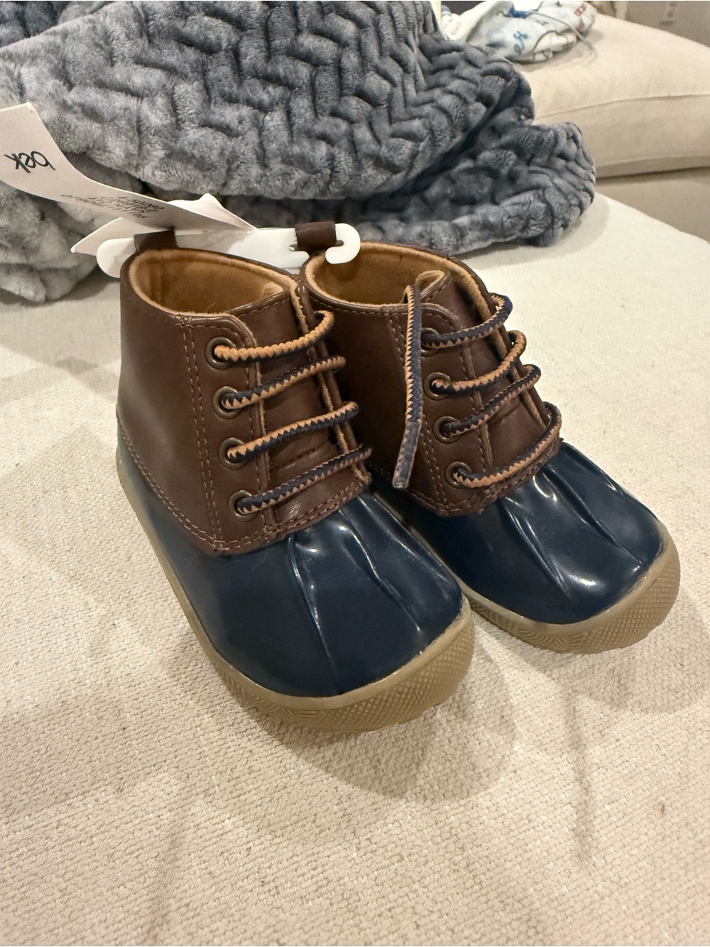Toddler Two-Tone Waterproof Duck Boots - Brown and Navy